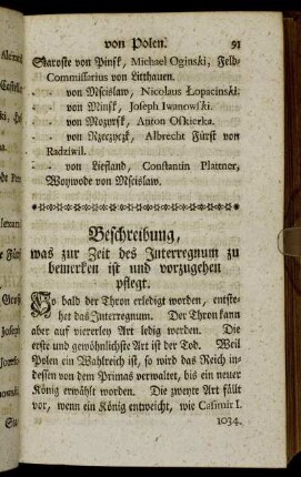 Beschreibung, was zur Zeit des Interregnum zu bemerken ist und vorzugehen pflegt.