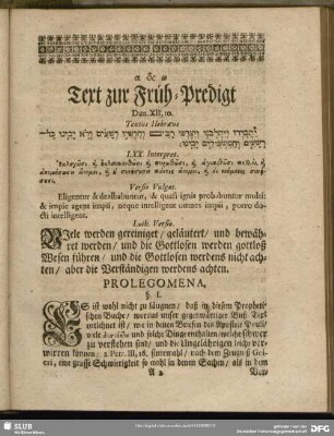 Text zur Früh-Predigt Dan. XII, 10
