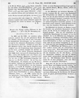 Daremberg, C.: Résumé d'un voyage médico-littéraire en Angleterre, la à l'ac. des inscr. la 6 Oct. Paris 1848 (Beschluss von Nr. 180)
