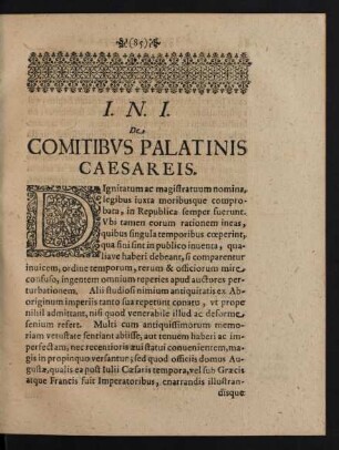 De Comitibvs Palatinis Caesareis.