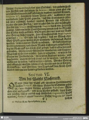 Sectio VI. Von des Pabsts Hochmuth