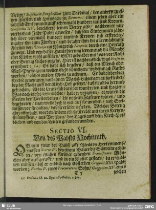 Sectio VI. Von des Pabsts Hochmuth