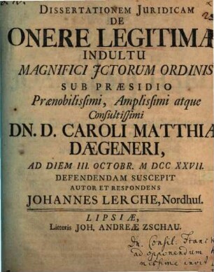 Diss. iur. de onere legitimae