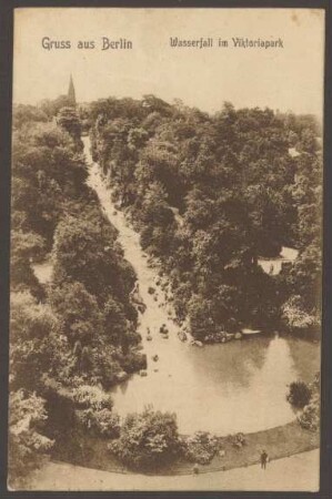 Ansichtskarte Wasserfall/Teich im Viktoriapark
