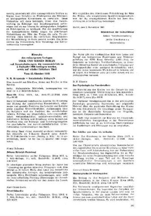 Hinweise des volkseigenen Verlages VOLK UND WISSEN BERLIN auf Neuerscheinungen, die voraussichtlich im I. Halbjahr 1966 vorliegen werden, sowie auf wieder lieferbare Titel : vom 15. Oktober 1965