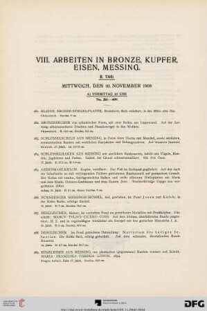VIII. Arbeiten in Bronze, Kupfer, Eisen, Messing (Nr. 281-311)