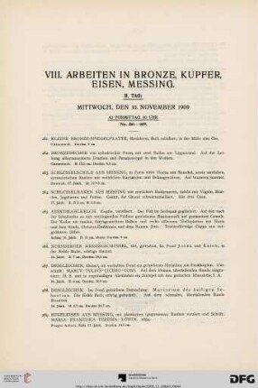 VIII. Arbeiten in Bronze, Kupfer, Eisen, Messing (Nr. 281-311)