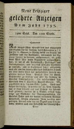 74tes Stück. Den 15ten Septbr.
