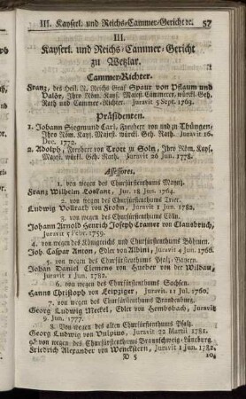III. Kayserl. und Reichs-Cammer-Gericht zu Wetzlar.