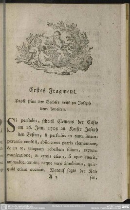 Erstes Fragment. Pabst Pius der Sechste reist zu Joseph dem Zweiten