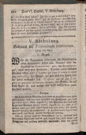 V. Abtheilung. Gebrauch der Pronominum relativorum.