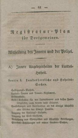 Registratur-Plan für Dorfgemeinden.