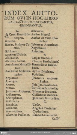 Index Auctorum, Qui In Hoc Libro Laudantur, Illustrantur, Emendantur