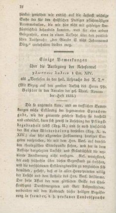 72-87 Einige Bemerkungen über die Auslegung der Redeformel glossais lalein 1 Cor. XIV als "Vorlesen in der heil. Ursprache des A.T."