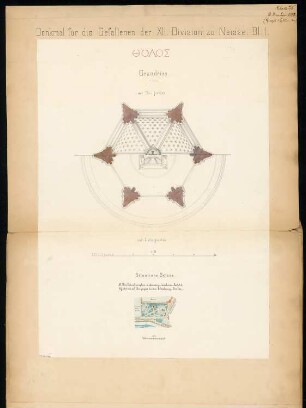 Gefallenendenkmal, Neiße Monatskonkurrenz Januar 1872: Lageplan, Grundriss; 2 Maßstabsleisten