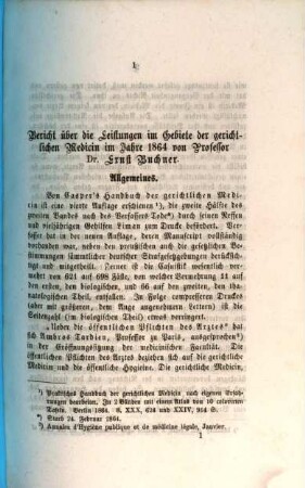 Bericht über die Leistungen in Gebiete der gerichtlichen Medicin im Jahre .... 1864