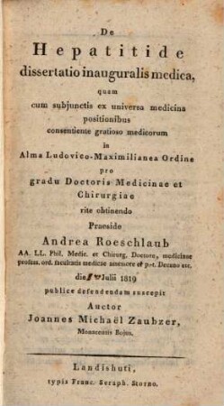 De hepatitide : dissertatio inauguralis medica