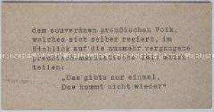 Handzettel im Layout einer Visitenkarte von Otto Braun mit Wahlpropaganda der NSDAP