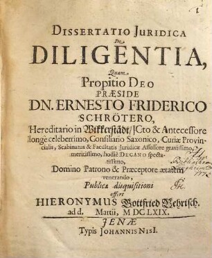 Dissertatio iuridica de diligentia
