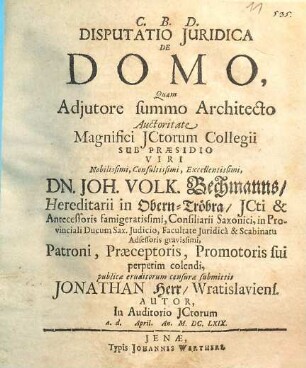 Disputatio Iuridica De Domo