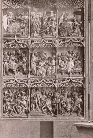 Flügelaltar : Flügelaltar. Holz, geschnitzt, gefaßt (1480/1510). Linker Flügel mit neun Szenen aus dem Leben Christi. Salzwedel, Marienkirche