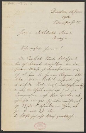 Brief an B. Schott's Söhne : 18.01.1912