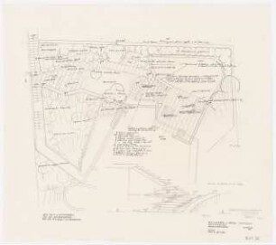 Haus und Garten H. Bense, Stuttgart: Pflanzplan und Technischer Plan: Oberer Gartenraum (Blatt IV), 1:50, 1:25