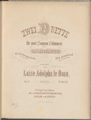 Zwei Duette : für 2 Sopran-Stimmen mit Clavierbegl. ; op. 6