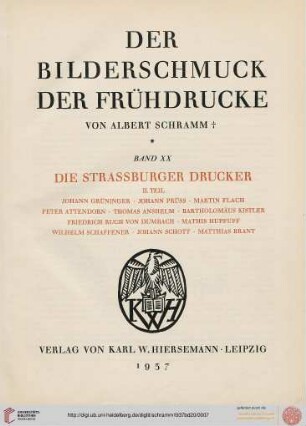 Band 20: Der Bilderschmuck der Frühdrucke: Die Straßburger Drucker : 2. Johann Grüninger ...