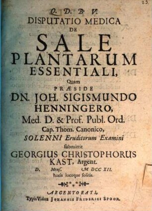 Disputatio Medica De Sale Plantarum Essentiali