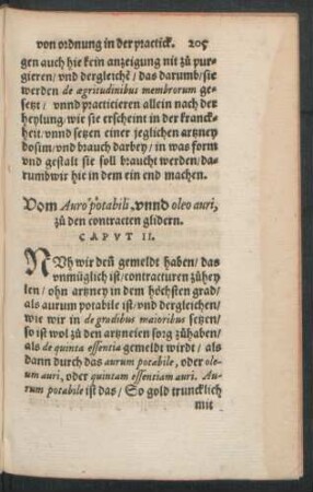 Vom Auro potabili, unnd oleo auri, zu den contracten glidern. Caput II.