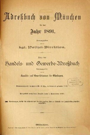 Adreßbuch für München. 1891