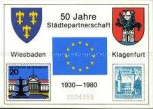 Postkarte zur deutsch-österreichischen Städtepartnerschaft zwischen Wiesbaden und Klagenfurt