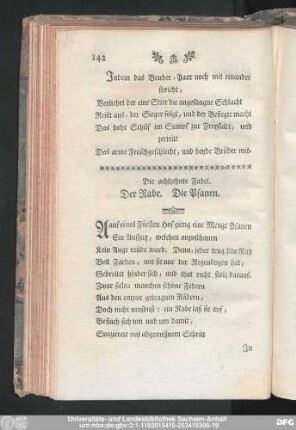 Die achtzehnte Fabel. Der Rabe. Die Pfauen.