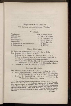 Mitglieder-Verzeichniss des Berliner entomologischen Vereins.*)