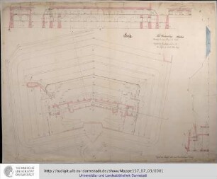 Mainz. Fort Gustavsburg. Grundriß der oberen Etage und Profile. Copirt im August 1863 von Oberlieutenant Scherf.