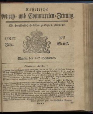 1781tes Jahr. 37tes Stück. Montag den 10ten September