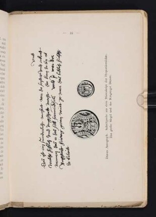 Dürers Autograph. Schriftprobe aus dem Manuskript der Proportionslehre. Das grosse Siegel und das Ringsiegel Dürers.