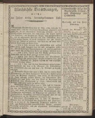 Allerhöchste Verordnungen, welche im Jahre 1783. herausgekommen sind