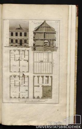 Bl. 2, No. II. Profil nach der Linie A. B. 2te Etage A, Balkenlage, 1te Etage B, Souterrain.