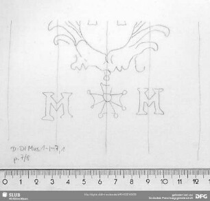 W-Dl-577 Schild (gekrönt, zwischen Zweigen) + "MM"