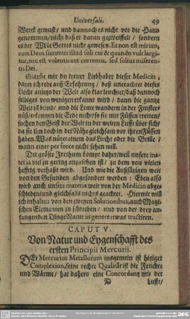 Caput V. Von Natur und Eygenschafft des ersten Prinicpii Mercurii
