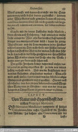 Caput V. Von Natur und Eygenschafft des ersten Prinicpii Mercurii