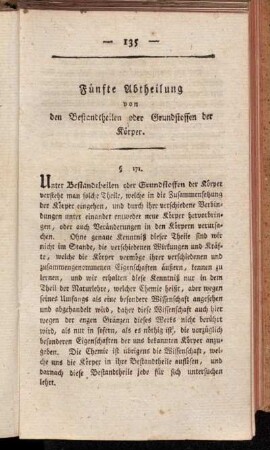 Fünfte Abtheilung von den Bestandtheilen oder Grundstoffen der Körper.