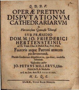 Operae pretium disputationum cathedralium