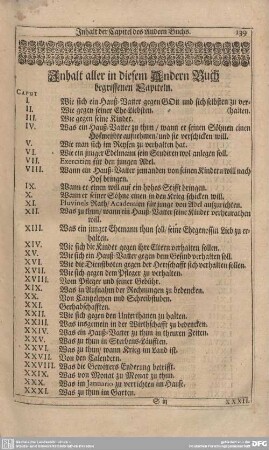 Inhalt aller derer in diesem Anderen Buch begriffenen Capiteln.