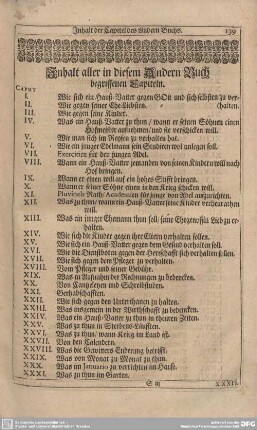 Inhalt aller derer in diesem Anderen Buch begriffenen Capiteln.