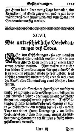 XCVII. Die unterschiedlichen Vorbedeutungen des Todes