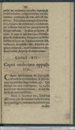 Caput XII. Capiti undecimo oppositum