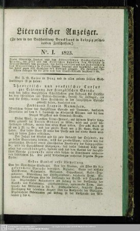 Literarischer Anzeiger No. I. 1823